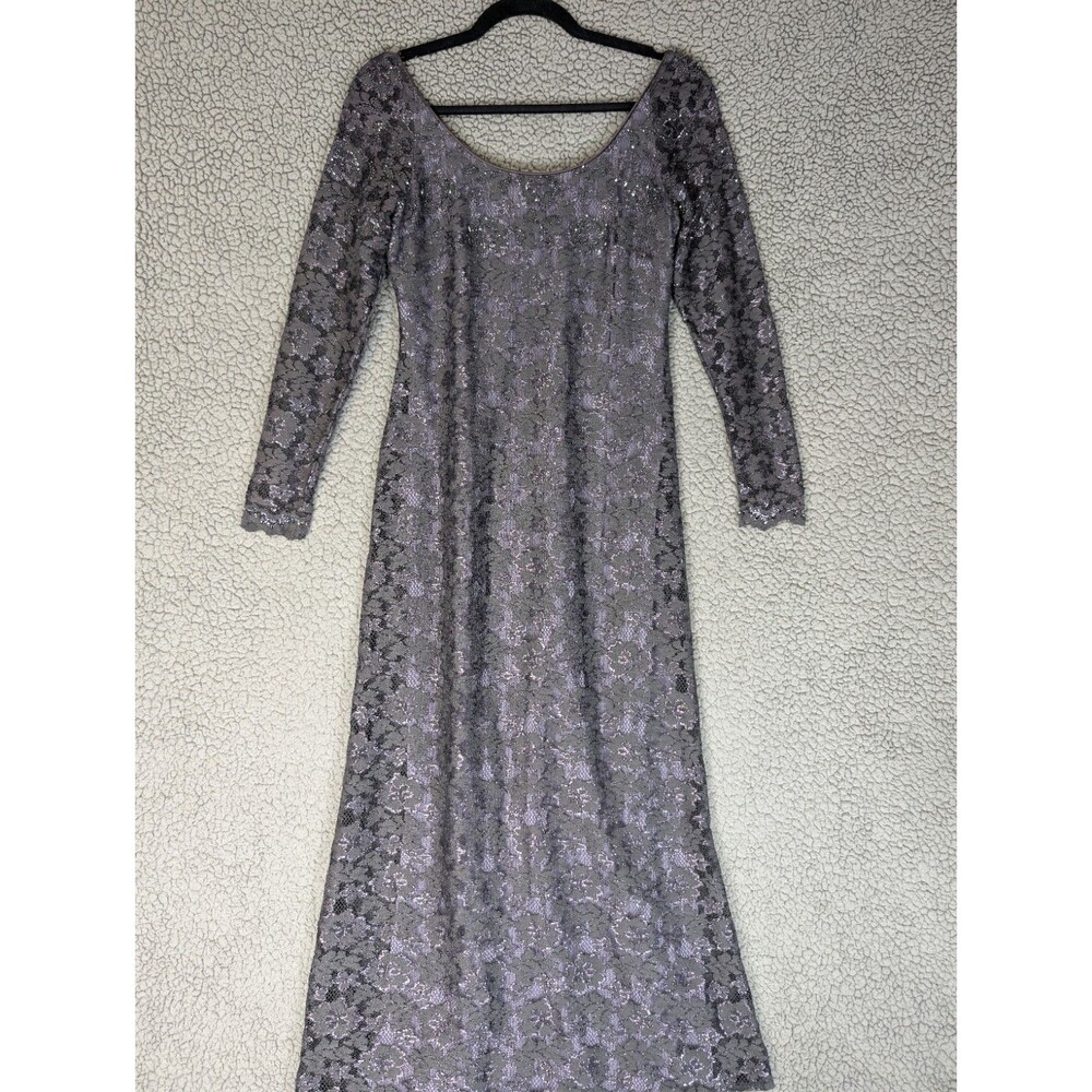 Vintage Rimini by Shaw Metallic Lace Maxi Dress Long Sleeve Evening Gown Size 8P